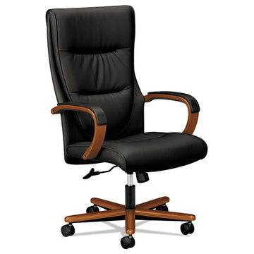 HON® Vl844 Leather High-back Chair, Supports Up To 250 Lb, 18.5" To 22" Seat Height, Black Seat, Mahogany Back-base freeshipping - TVN Wholesale